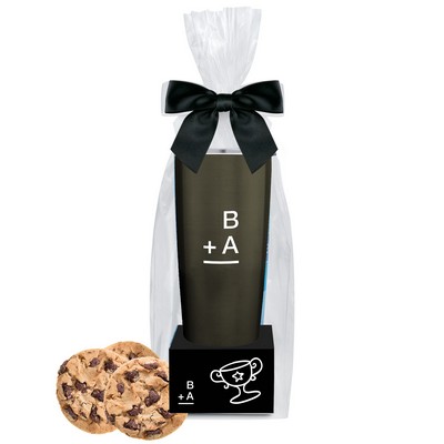 Promo Revolution - 20 Oz. Dual Wall Vacuum Sealed Tumbler Gift Set w/3 Chocolate Chunk Cookies
