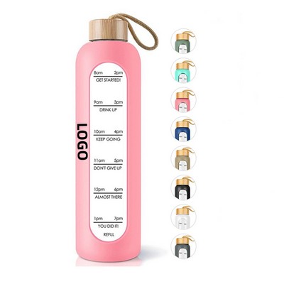 32oz Glass Water Bottle with Time Marker