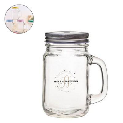 16OZ Regular Glass Jar Mugs With Handle