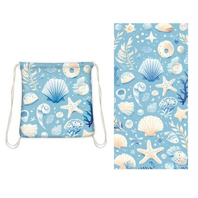 2 in 1 Sublimated Microfiber Beach Towel Drawstring Backpack 32 x 63 Inch