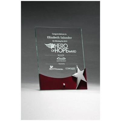 Freestanding Glass Award w/Rosewood Accent and Silver Star