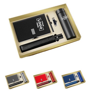 Creative Gift Set Including Umbrella, Notebook, Pen, Water Cup, and USB Drive