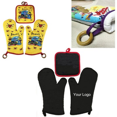 Cotton Pot Holder and Oven Mitt Set