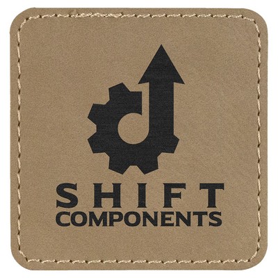Square Light Brown Leatherette Patch with Adhesive