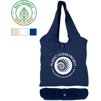 Fold & Snap Navy Blue Eco Friendly Canvas Tote Bag