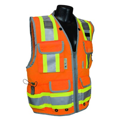 SV55-2 ANSI Class 2 Heavy Woven Two Tone Engineer Orange Safety Vest