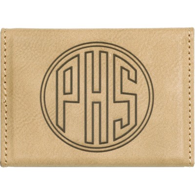 3 3/4" x 2 3/4" Light Brown Leatherette Hard Business Card Holder