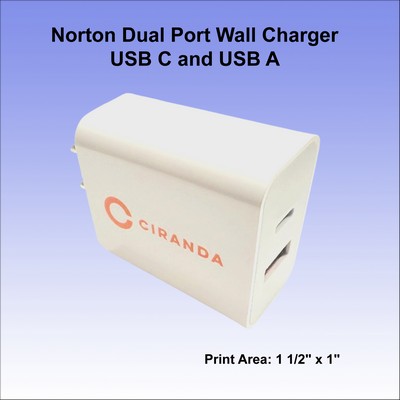 Norton Dual Port Wall Charger USB C and USB A No Extra Tariff