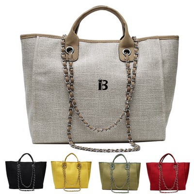 Canvas Tote Bag Large Capacity Solid Color Chain