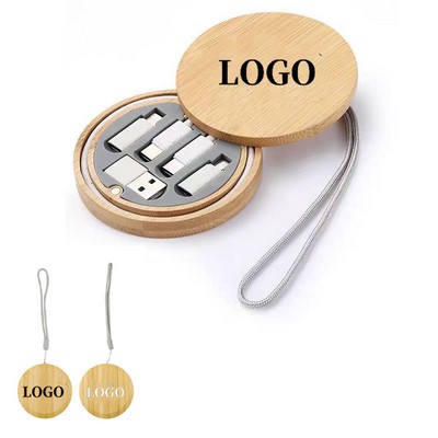Round bamboo charging cable kit