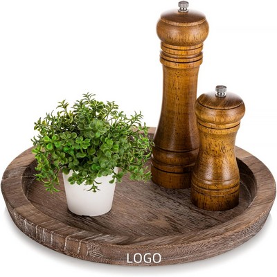 10" Rustic Wooden Serving Tray Vintage Centerpiece Candle Holder