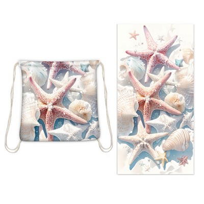 2 in 1 Sublimated Microfiber Beach Towel Drawstring Backpack 28 x 55 Inch