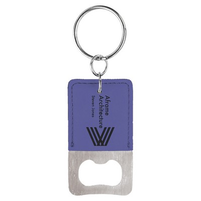 Rectangle Purple Leatherette Bottle Opener Keychain