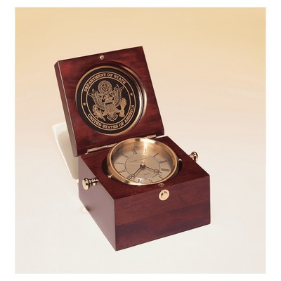 Mahogany Finish Captain's Clock, Brass Clock Housing