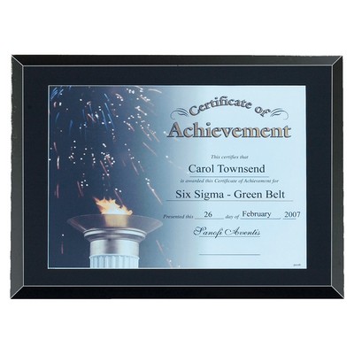 Black Glass Certificate Plaque w/Easy Open and Close Backing