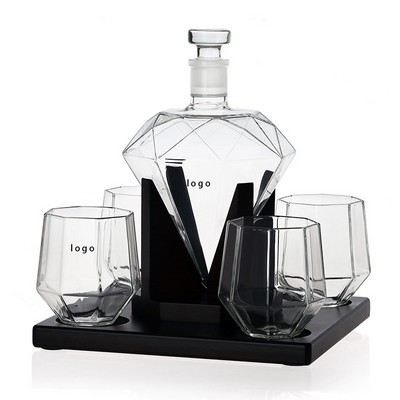 Diamond Shaped Whiskey Decanter Set-4 Glasses