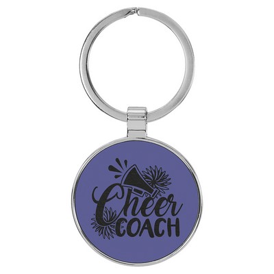 1 1/2" Leatherette/Metal Purple Round Keychain
