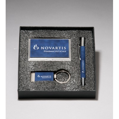 Blue Marbleized Leather Gift Set