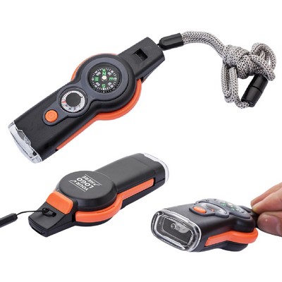 Outdoor 7-in-1 Multifunction Survival Whistle W/ LED Light