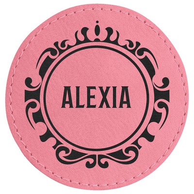 3" Round Pink Leatherette Patch with Adhesive