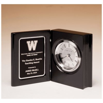 Black Piano Finish Book Clock w/Diamond Spun Dial