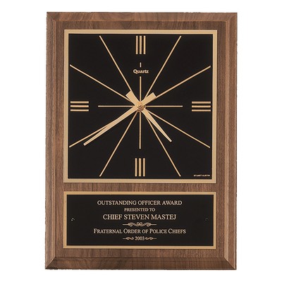 American Walnut Square Face Quartz Clock with Black Plate