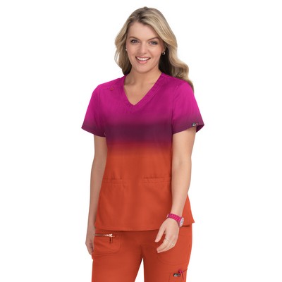koi - Lite - Women's 2-Pocket V-Neck Ombre Print Reclaim Top