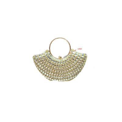 Fan-Shaped Rhinestone Evening Clutch Bag