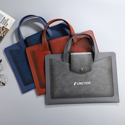 Large Capacity PU Leather Business Document Holder Bag Briefcase With Carrying Handle