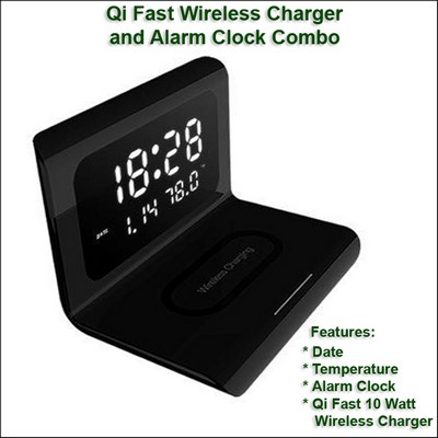 Qi Fast Wireless Charger and Alarm Clock Combo No Extra Tariff