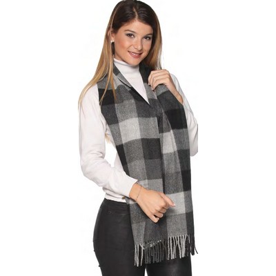 Grey Plaid Alpaca Blend Scarf