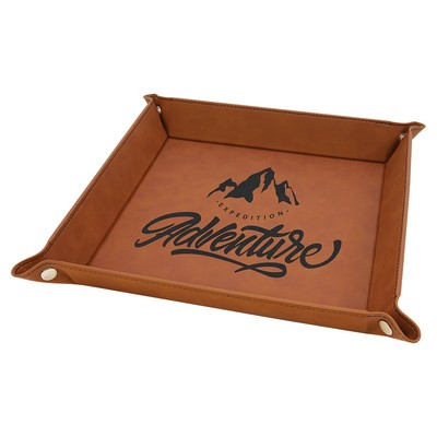 9" x 9" Rawhide Leatherette Snap Up Tray with Silver Snaps
