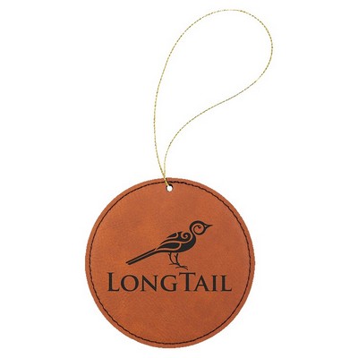 Rawhide Leatherette Round Ornament with Gold String