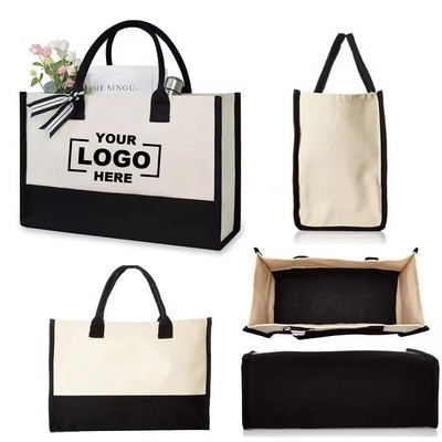 Custom Two-Tone Canvas Cotton Beach Tote: Personalized Chic Gift Bag for Women(Free Shipping)