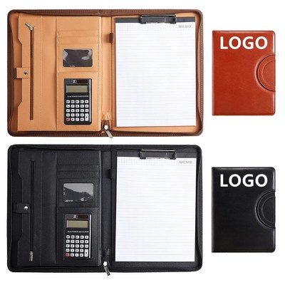 Leather Business Portfolio with Zipper