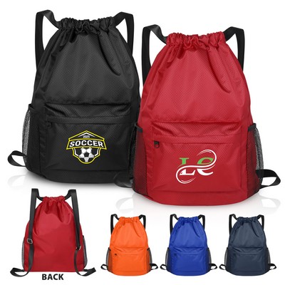Waterproof Drawstring Backpack With Mesh Pockets