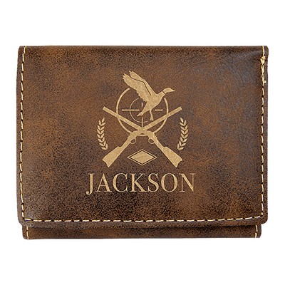 3" x 4" Rustic/Gold Leatherette Trifold Wallet
