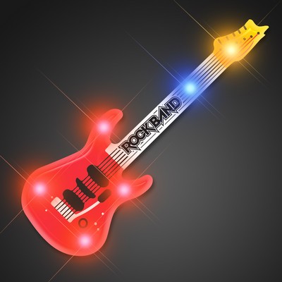 Imprinted Red Guitar Flashing LED Lights Pin - Domestic Imprint