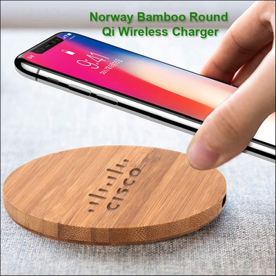 Norway Bamboo "Eco Friendly" Qi Wireless Charging 5 Watts Pad - Round No Extra Tariff