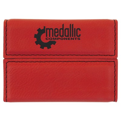 3 3/4" x 2 3/4" Red Leatherette Hard Business Card Holder