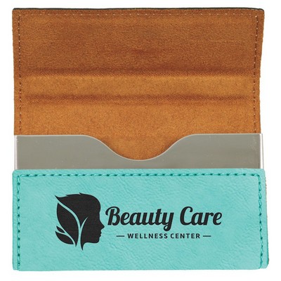 3 3/4" x 2 3/4" Teal Leatherette Hard Business Card Holder