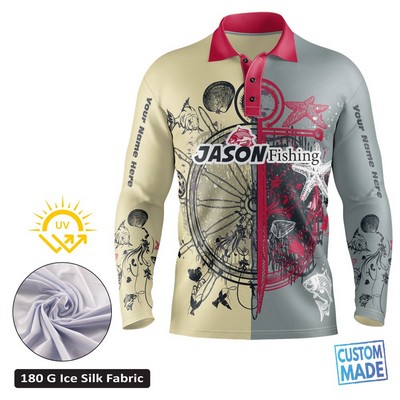 Sublimation 180G Ice-Silk Interlock UPF 50+ Long Sleeve Fishing Polo - Men'