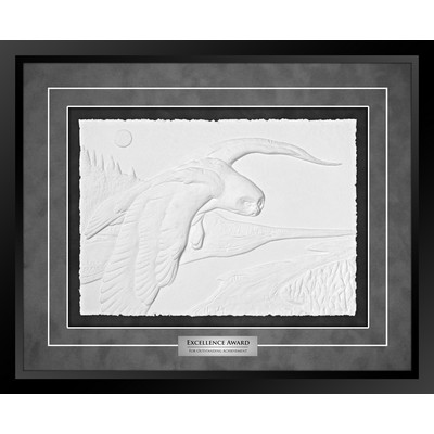 Snowy Owl (Black/Grey) - Cast Paper Sculptured Art - Shadowbox Award 18"x22"