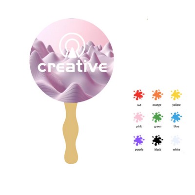 8"Rounded Single Wood Hand Fan Full Color (2 Sides)