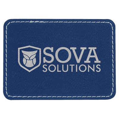 Rectangle Blue/Silver Leatherette Patch with Adhesive