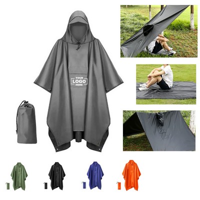 Waterproof Hooded Rain Poncho for Adults with Pocket 3 in 1 Rain Poncho Canopy and Mat(Free Shipping