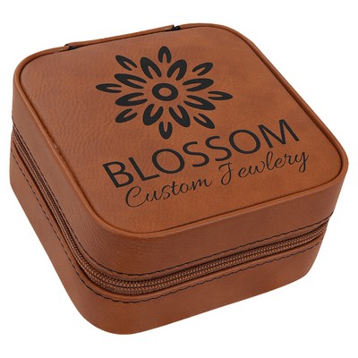 4" X 4" Rawhide Leatherette Travel Jewelry Box with Black Lining