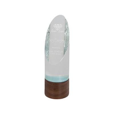 9" Cylinder Sierra Glass Award with Walnut Base