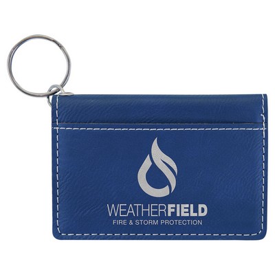 4 1/4" x 3" Blue/Silver Leatherette Keychain ID Holder