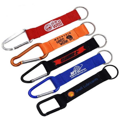 Carabiner Key Chain w/Polyester Strap And Split Key Ring